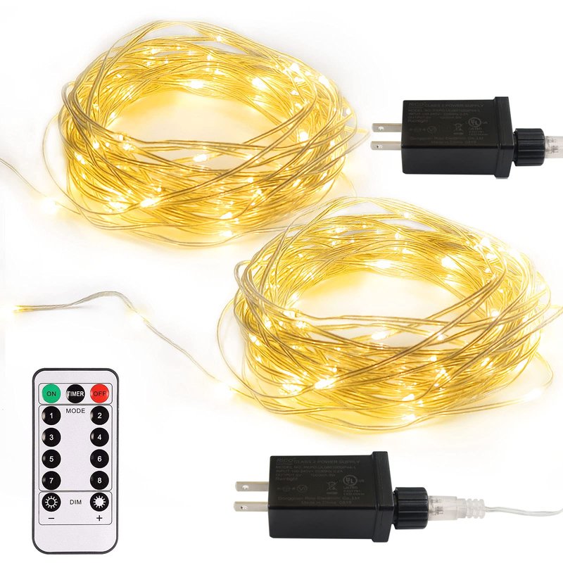 2 Pack Fairy String Lights Plug in, 33Ft 100 Micro Starry LED Twinkle Fairy Lights IP68 Full Waterproof with Remote for Bedroom Garden Christmas Decor (Warm White)
