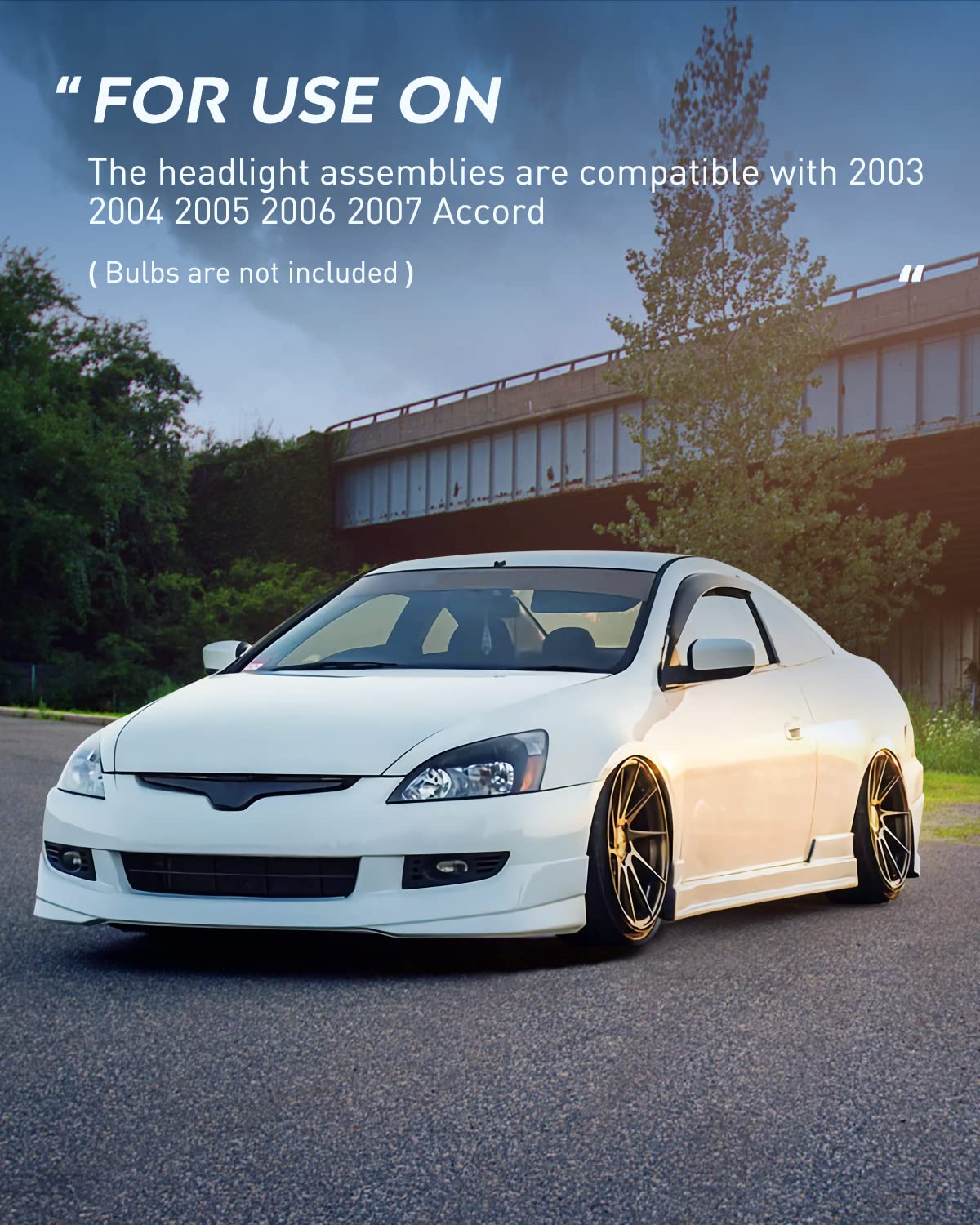 Nilight Headlight Assembly for 2003 2004 2005 2006 2007 Accord Replacement Headlamp Black Housing Amber Reflector