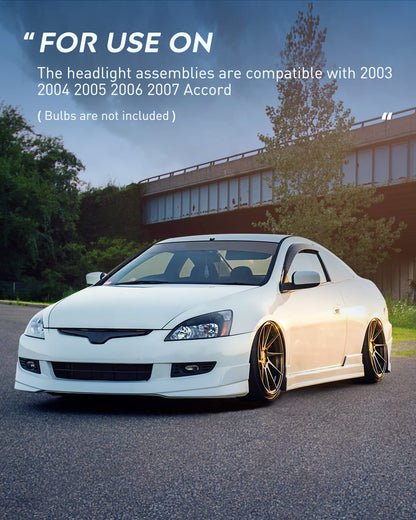 Nilight Headlight Assembly for 2003 2004 2005 2006 2007 Accord Replacement Headlamp Black Housing Amber Reflector