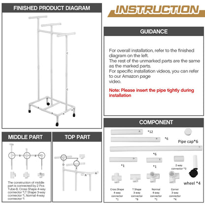 Duraaamo PVC Hoop Cart Plastic Jump Rope Rack with Wheels Movable Hoop and Rope Holder PE Equipment Stand for Storage Indoor Outdoor Sports Elementary School Gear, 28 x 18 x 69 Inch