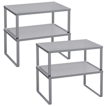SONGMICS Spice Racks, Set of 2 Metal Cabinet Shelf Organizers, Countertop Organizers, Shelf Risers, Stackable, Expandable, Silver UKCS01SV