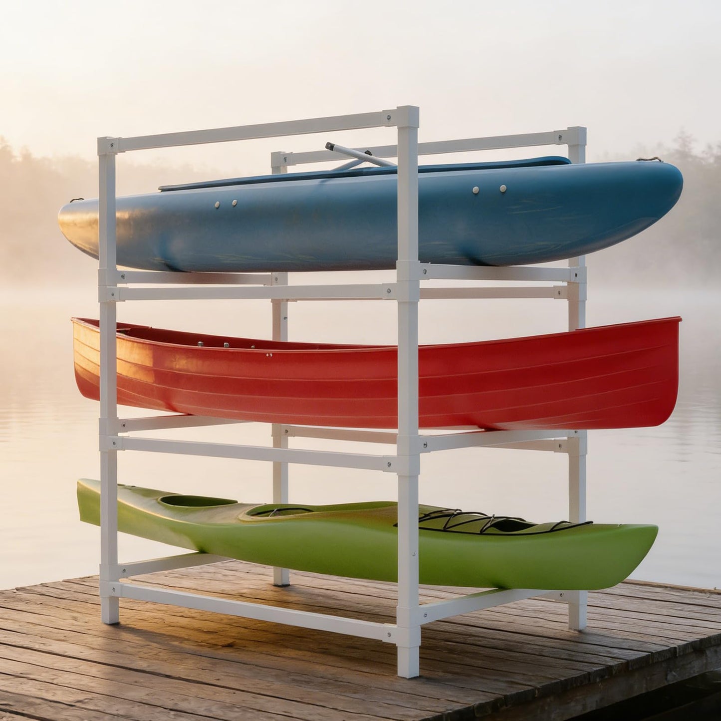 NULTRUMA Kayak Storage Rack, Heavy Duty Adjustable Weatherproof PVC Stand, Suitable for Indoor, Outdoor, and Dock, Capable of Supporting Kayaks, Paddleboards, Surfboards, and Canoes