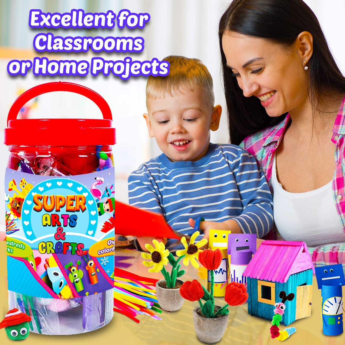 Goody King Arts and Crafts Supplies for Kids - Craft Art Supply Jar Kit for Student Age 4 5 6 7 8 9 10 Year Old Crafting Activity - Collage Arts Set for Toddlers Preschool DIY Classroom Home Project