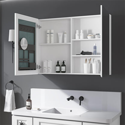 THNIKRE 40"x30" Bathroom Medicine Cabinet with Mirror, Wall Cabinet with 3X Adjustable Height & Angle Magnifier, Behind Door Storage, Wooden Storage Shelves, HD Shatter-Proof Mirror