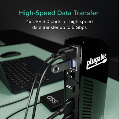 Plugable USB-C Triple Monitor Docking Station: 13-in-1 Laptop Dock with 100W Charging for Mac (DisplayLink Driver Required), Windows, Chrome, 3 HDMI, Gigabit Ethernet, SD, USB-C 20W, 4 USB - UD-ULTCDL