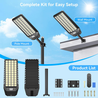Deepn 15000W Solar Street Lights Outdoor, Super Bright Commercial Solar Lights Outdoor for Yard, IP67 Waterproof LED Security Flood Light with Motion Sensor & Remote Control for Parking Lot, 1 Pack