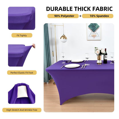 ZarzaaSik 6-Pack 8ft Spandex Table Covers for Rectangle Folding Tables - Washable Elastic Tablecloth - Ultimate Fitted Table Protector for Birthday Parties, Trade Shows, Banquet