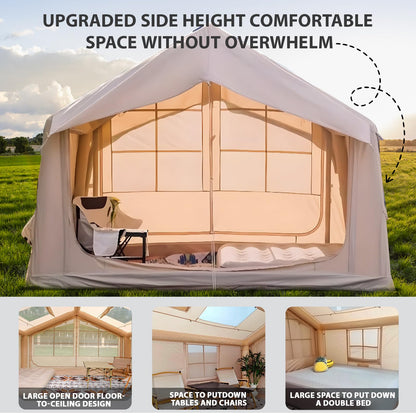 10'x 8' Inflatable Camping Tent,4 Season Blow up Tents for Camping, Large Inflatable Tent 6-8 Person, Glamping Inflatable Hot Tent with Stove Jack & AC Vent Outdoor Camping