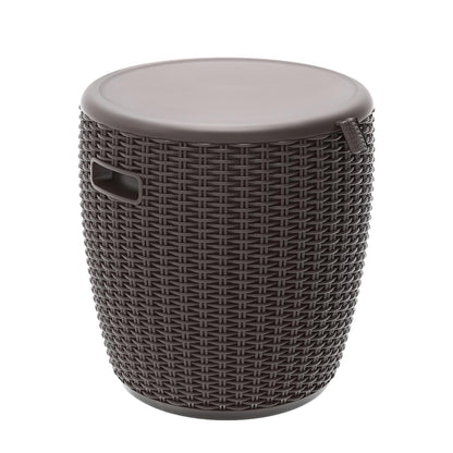 Outdoor Ice Cooler Side Table, 9.5 Gallon Beer and Wine Cooler for Patio Party, Portable Bar Table Rattan Pattern Round Portable Ice Chest, Patio Furniture & Beverage