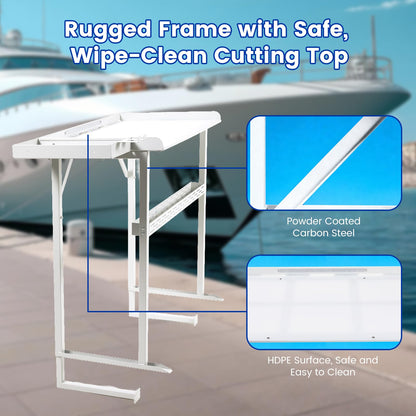 Professional Dock Mounted Fish Fillet Table, 38.6" Large HDPE Cleaning Station with Heavy Duty Steel Frame, Tool Trays & Integrated Drainage for Docks & Marinas (40" Tall Ergonomic Design)