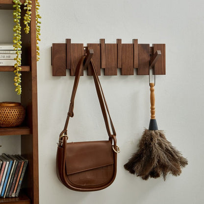 ESDOPA Wood Wall Mounted Coat Rack, Flip Down Wall-Mount Hook Racks with 6 Hooks, Entryway Hanger Art Hook for Hanging Coats Keys Hats Towels Bags, Walnut