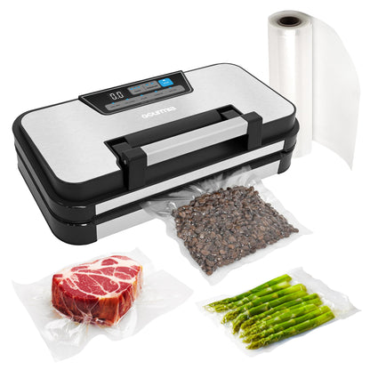 Gourmia Vacuum Sealer - 10-in-1 Food Sealer with Inflate Function, Built-In Cutter & Roll Storage, Inflate, Seal, Dry/Moist Modes, Gentle & Normal Pressure, BPA-Free Bags