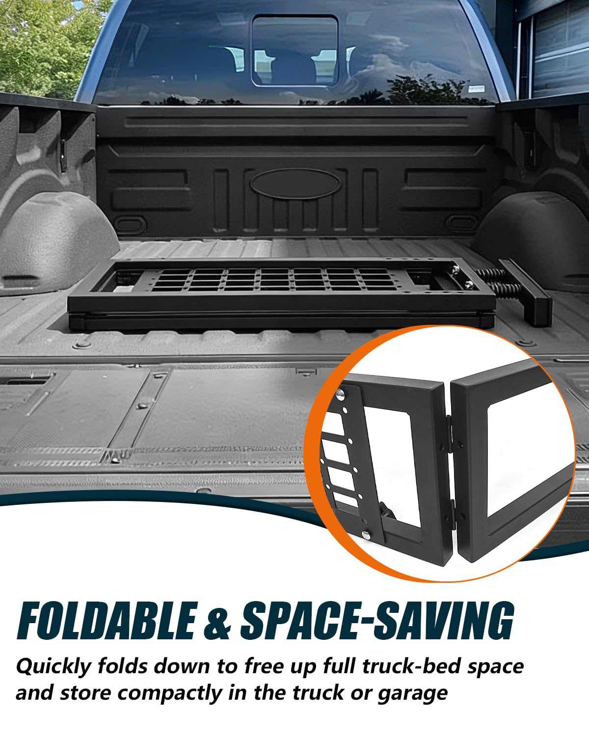 NORTHYUN Adjustable Truck Bed Divider 47–67 in, Foldable Aluminum Cargo Organizer with MOLLE Panel No-Drill Installation Fits Most Pickup Beds