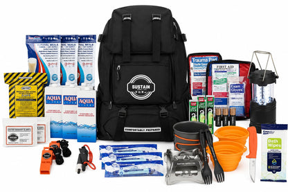 Sustain Supply 70491 2-Person 72-Hour Emergency Survival Kit Backpack Complete Disaster Preparedness Pack w/Food, Water, First Aid Kit, Tools & Shelter Gear for Earthquake, Hurricane & Evacuation