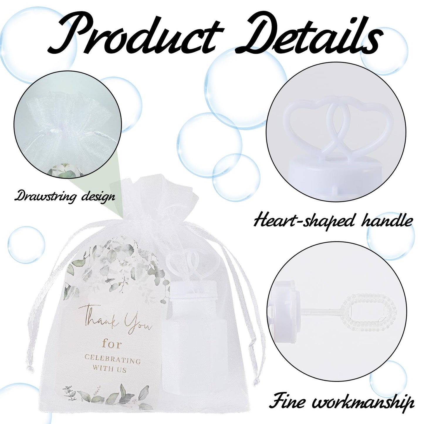 WAYASDCU 100 Sets Wedding Party Favors White Mini Bubble Bottles Greeting Card Goodie Bag Wedding Bubbles for Guests, Anniversary, Engagement, Celebration