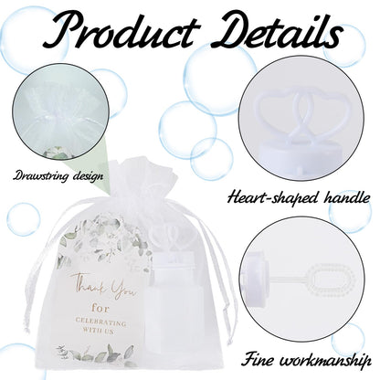 WAYASDCU 100 Sets Wedding Party Favors White Mini Bubble Bottles Greeting Card Goodie Bag Wedding Bubbles for Guests, Anniversary, Engagement, Celebration