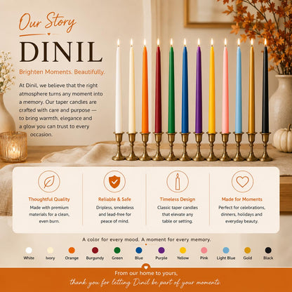 Dinil Orange Taper Candles - 10 Inch Unscented Dripless Smokeless Candlesticks Set of 12 | Perfect for Fall, Halloween, Thanksgiving, Dinner, Wedding and Party Decoration