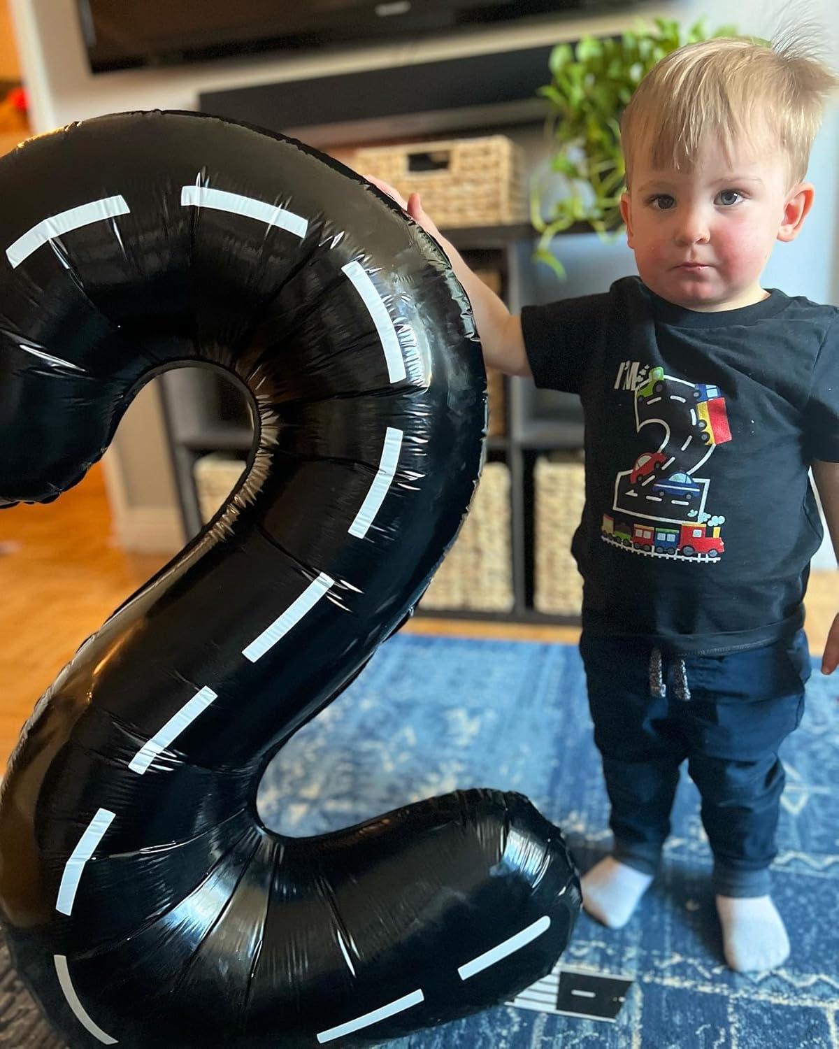 Race Car 2 Balloon - 40 Inch Black Number 2 Balloon for Birthday Party Decorations
