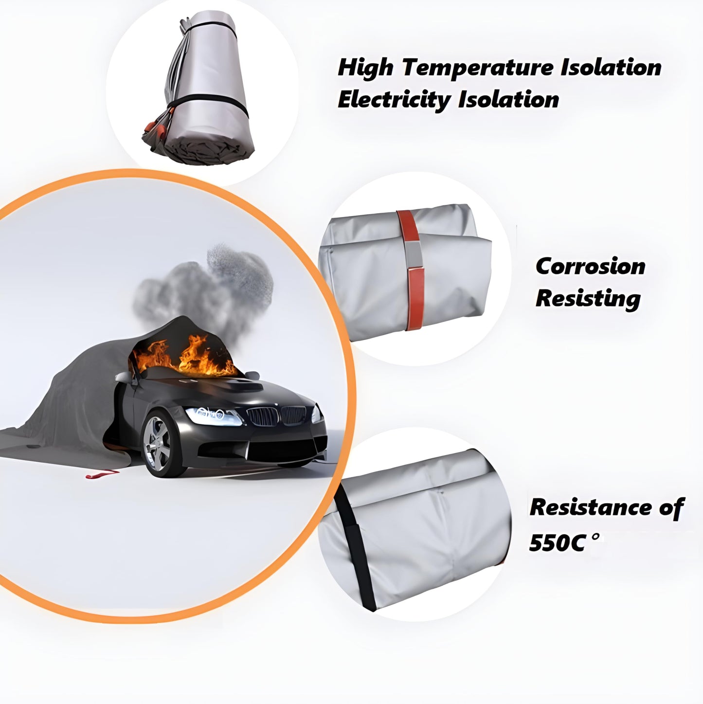 WORKKOOL Emergency Battery Blankets for Car,Fiberglass Fire Extinguisher Blanket,Survival Safety Fire Suppression Blanket for Electric/Fuel Vehicle Accidents with Carry Bag(13.12 * 19.7)