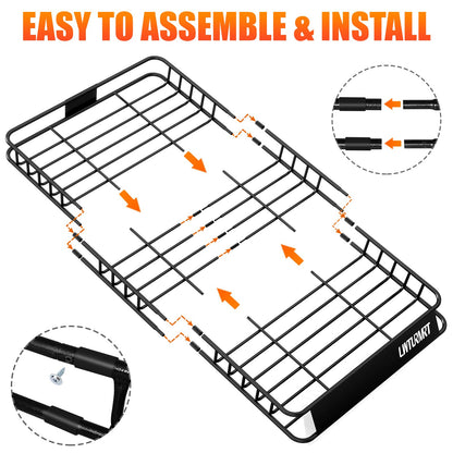LWTURMRT 64 x 39 Inch Universal 300LB Heavy Duty Roof Rack Cargo with Cargo Net, Car Top Luggage Holder Carrier Basket for SUV,Truck or RV Camping Storage Steel Construction