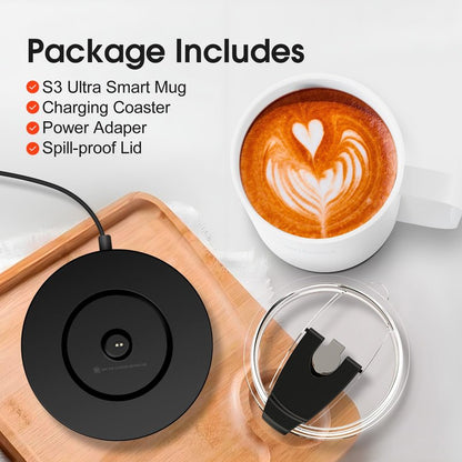 VSITOO S3 Ultra 20oz Smart Self Heating Coffee Mug,Heated Coffee Mug With Auto-Sensing AI Heats Drinks To 120-150°F Hands-Free.Perfect for Home/Office,Ideal Gift fo Men/Women，White