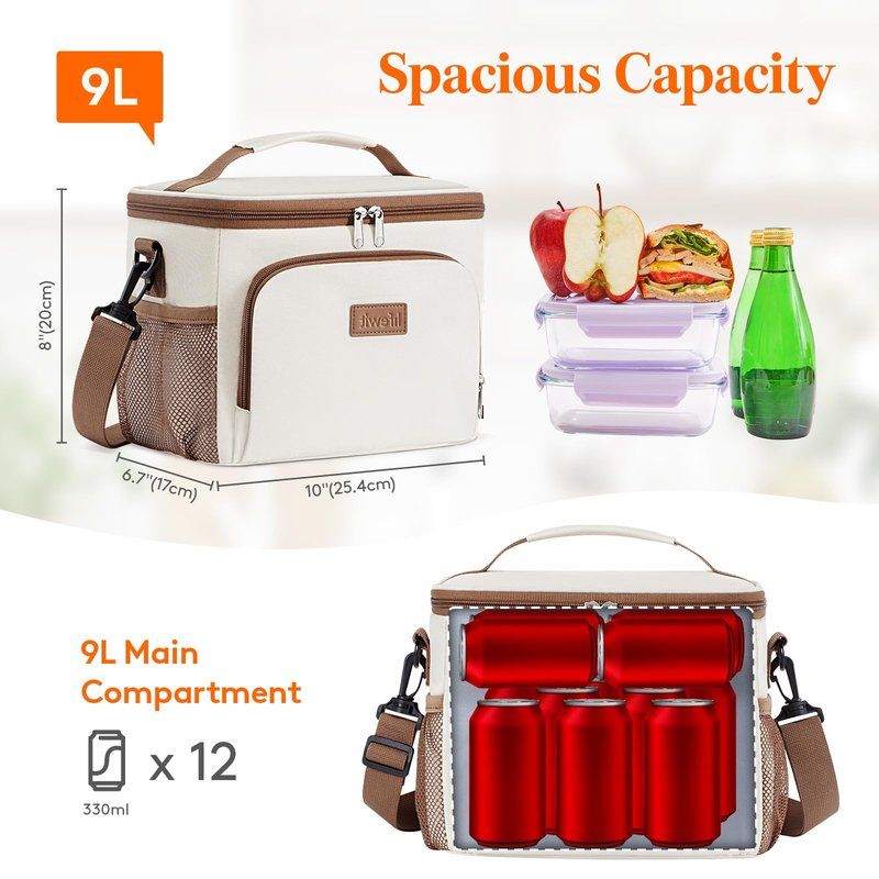 Lifewit Reusable Insulated Lunch Bag, Portable Cooler Freezable Soft Lunchbox Leakproof with Adjustable Shoulder Strap for Men Women Adult for Work Picnic or Travel, 9L 12 Can, Cream