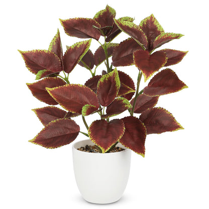 Artificial Plants Indoor 14.2" Small Fake Perilla Plant in Pot Potted Plants Artificial Decor Faux House Plant with White Pot for Farmhouse Home Office Bathroom Living Room Table Shelf Decor