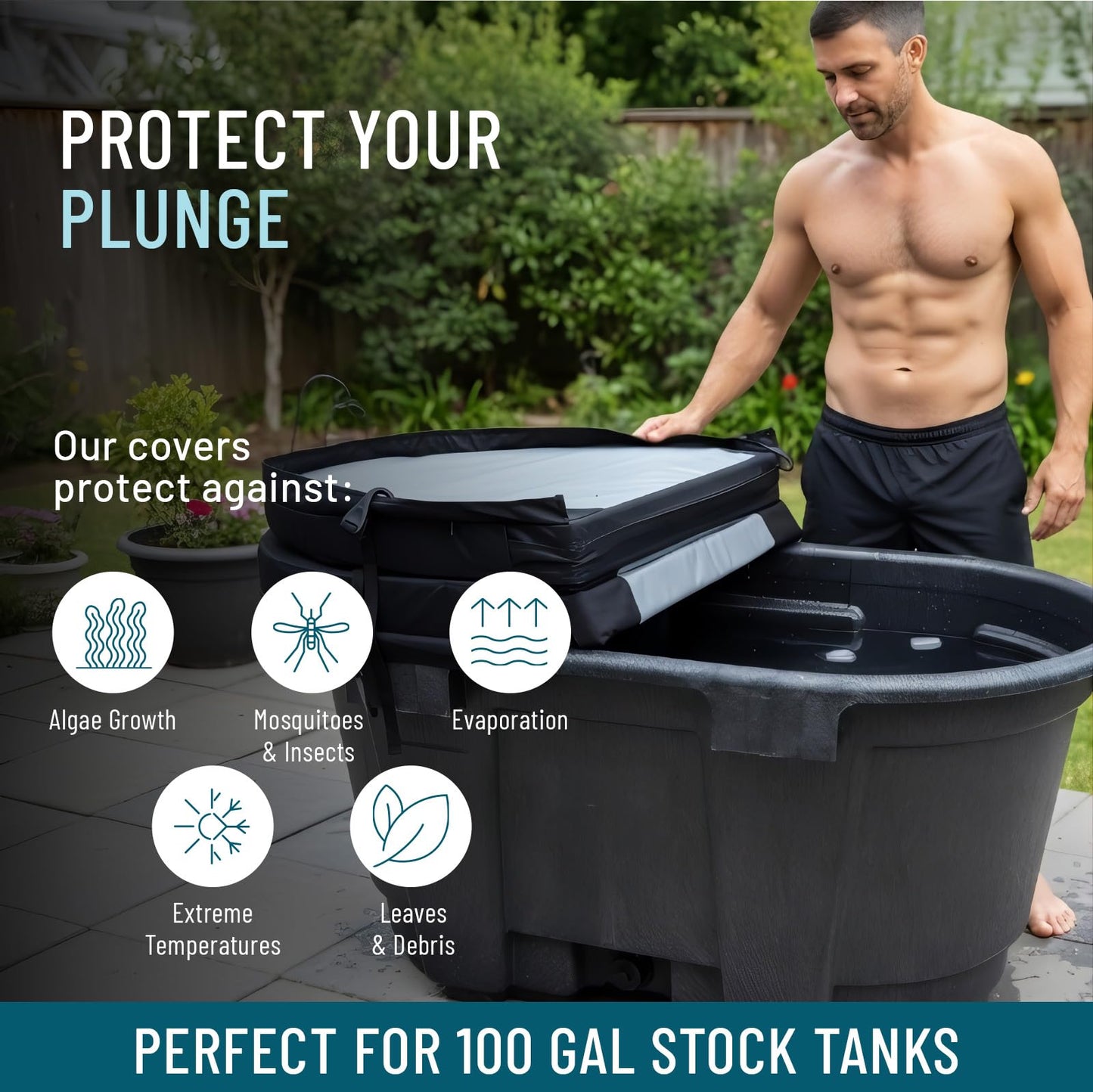 Polar Protector -100 Gallon Oval Stock Tank HARD Insulated Hot Tub Cover Ice Water Therapy Ice Bath Cold Water 100 Gallon Waterproof Rip Proof Tough Keeps Clean Hook Attachment
