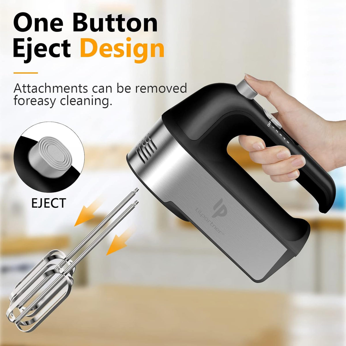 Skiennix Electric Hand Mixer - 450W Kitchen Mixer with Turbo Boost & 5 Speed Settings | Black