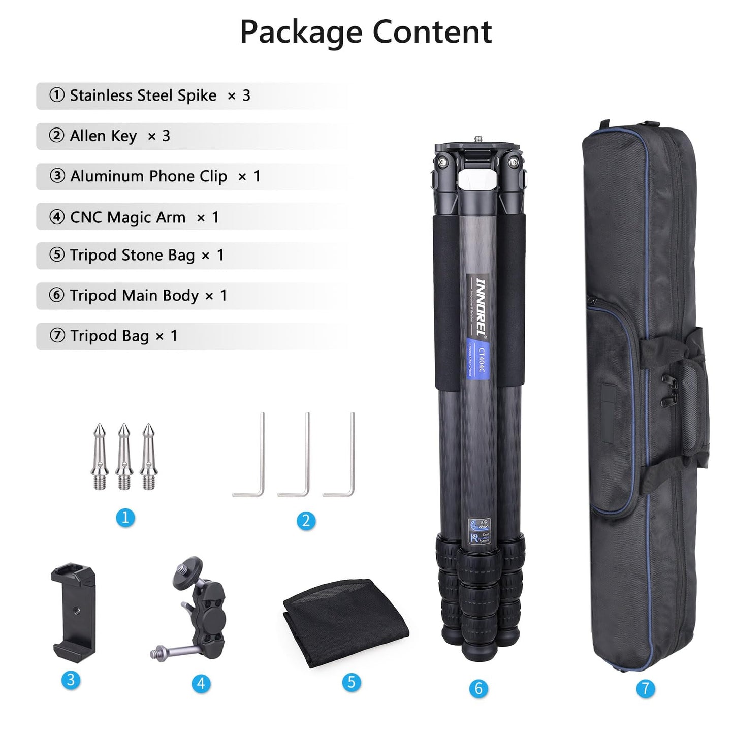 Compact Carbon Fiber Tripod – Heavy Duty 40mm Leg Tubes, Max Height 63.6in/162cm, Stable and Lightweight Travel Stand for DSLR, Video Cameras, Max Load 40kg, Portable for Photography Video Shooting