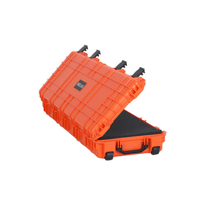 MEIJIA Portable Rolling Waterproof All Weather Hard Rifle Case,Gun Case with Wheels,Soft Handle Grip,Customizable Fit Foam Inserted (Orange, 44.37"x15.98"x6.1")