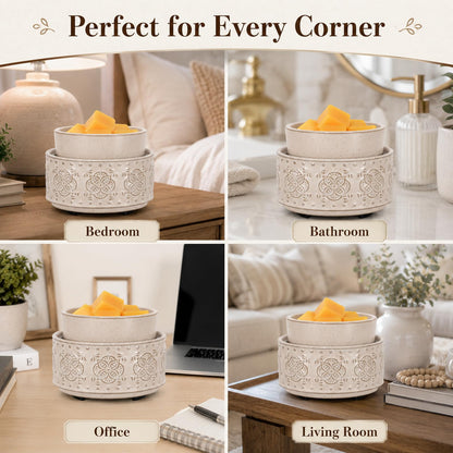 mocosa Ceramic Wax Warmer Wax Melt Warmer for Scented Wax 3-1 Electric Candle Warmer Home Fragrance Wax Burner for Mom Women(Beige-Granular)