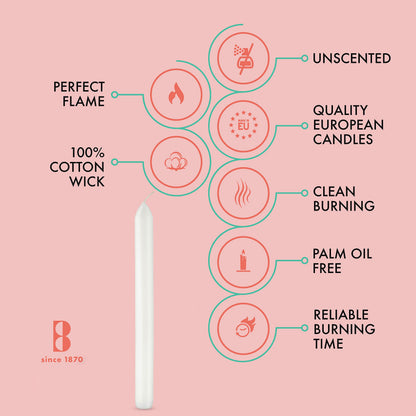 BOLSIUS White Candles 10 Pack - 9 Inch Straight Taper Candle Set - 8 Hour Candlesticks - Fits Most Standard Candle Holders - Premium European Quality - Household, Dinner, Wedding, & Party Candlesticks