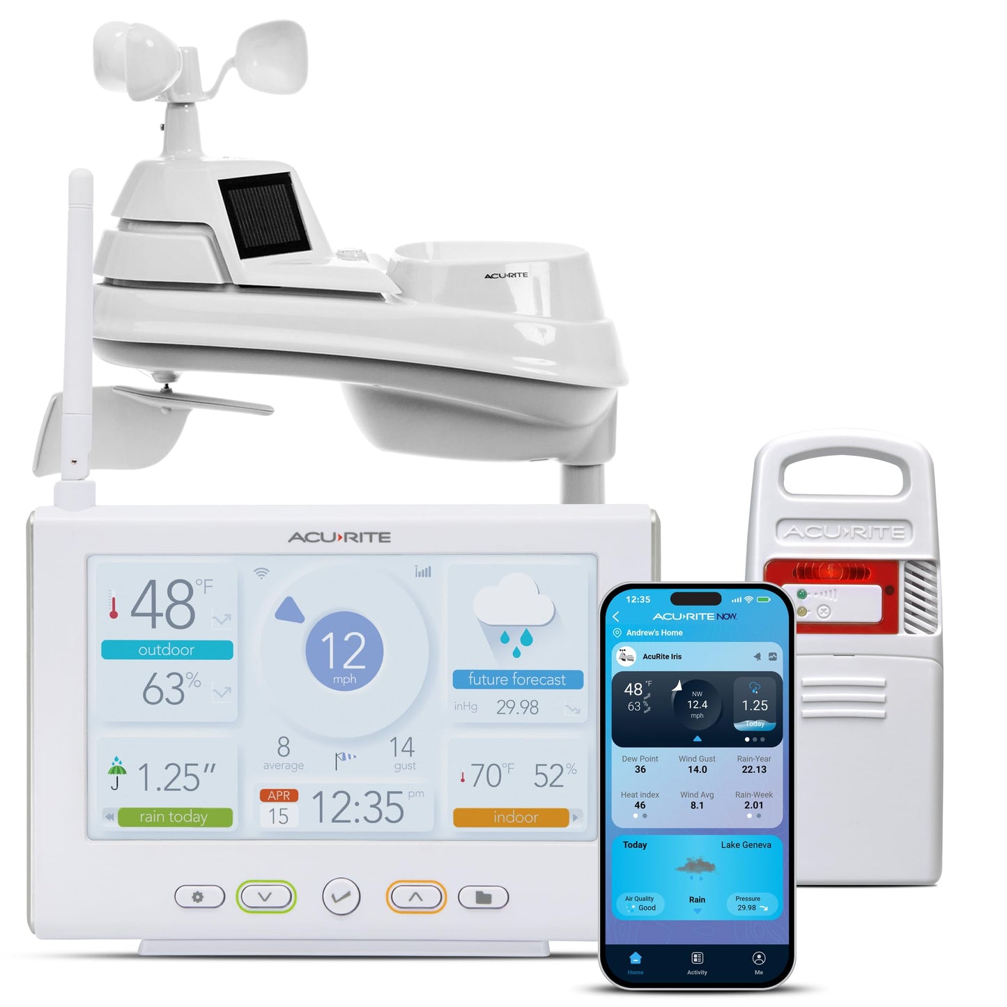 AcuRite Iris Wireless Weather Station with HD Direct-to-Wi-Fi Display, Lightning Sensor, Indoor/Outdoor Temperature and Humidity, Wind Speed/Direction, Rain Gauge, and Barometer (01532M), White