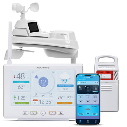 AcuRite Iris Wireless Weather Station with HD Direct-to-Wi-Fi Display, Lightning Sensor, Indoor/Outdoor Temperature and Humidity, Wind Speed/Direction, Rain Gauge, and Barometer (01532M), White