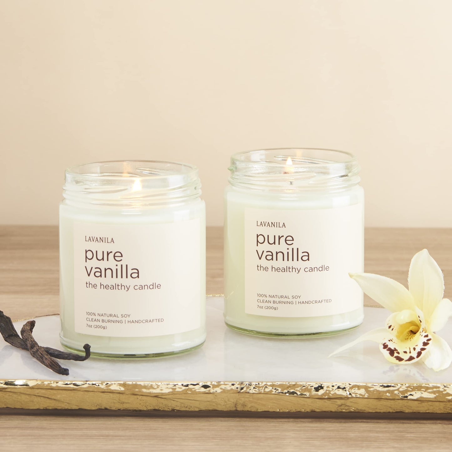 Lavanila Pure Vanilla Scented Natural Soy Candle (2-Pack) - Handcrafted, Clean Burning 50 Hour Burn Time, 7 oz Each
