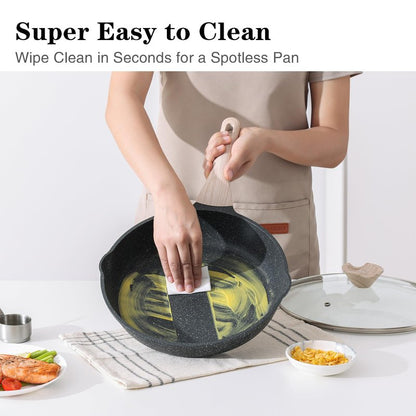 Kordisen Nonstick Frying Pan Set with Lids, 3 Piece Skillet Set, Healthy Induction Cookware Cooking Pan, Stay-Cool Handle, Compatible with All Stovetops, PFOA Free (9.5, 11, 12.5 Inch)