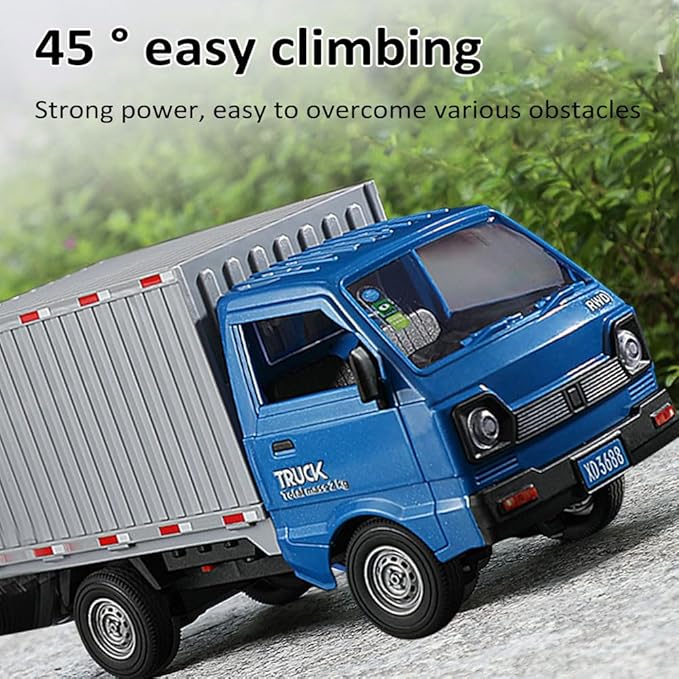 GoolRC Remote Control Car Transporter Truck 1:16 Scale RC Container Transport Truck with Spray and Light 2.4GHz All Terrain RC Cars for Teens and Adults Christmas or Birthday Gift (Blue)