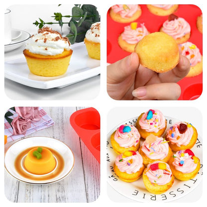 Silicone Muffin Pan, Mini Muffin Pan, Regular 12 Cups and Mini 24 Cups Cupcake Tin Set of 2 for Baking Egg Bites