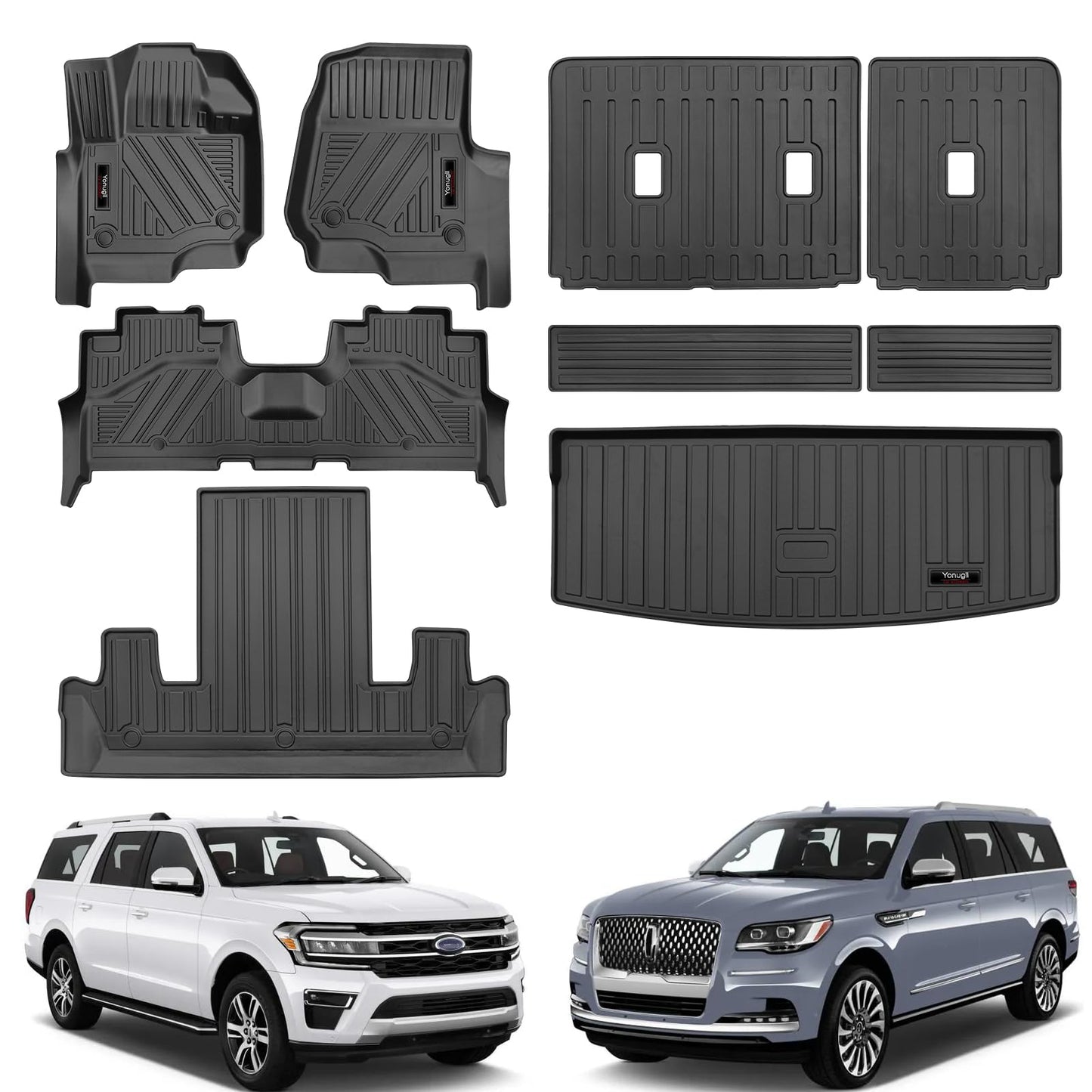 for 2018-2024 Ford Expedition/Lincoln Navigator 7 Seater Floor Mats 3 Row Trunk Cargo Liners Backrest Mat Full Set All Weather TPE Protection Mat Accessories (Only for 7 Seat,Not for MAX Or L)