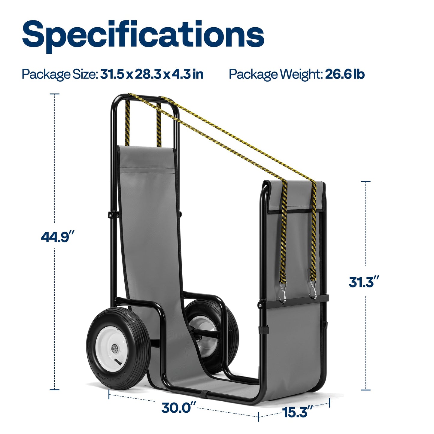 VIVOHOME Firewood Cart with Rubber Wheels and 600D Oxford Cloth, X-Large 300 LB Capacity Heavy Duty Steel Log Carrier Dolly Hauler, Wood Rack Storage Mover for Easy Transport Indoor Outdoor Use