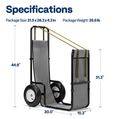VIVOHOME Firewood Cart with Rubber Wheels and 600D Oxford Cloth, X-Large 300 LB Capacity Heavy Duty Steel Log Carrier Dolly Hauler, Wood Rack Storage Mover for Easy Transport Indoor Outdoor Use