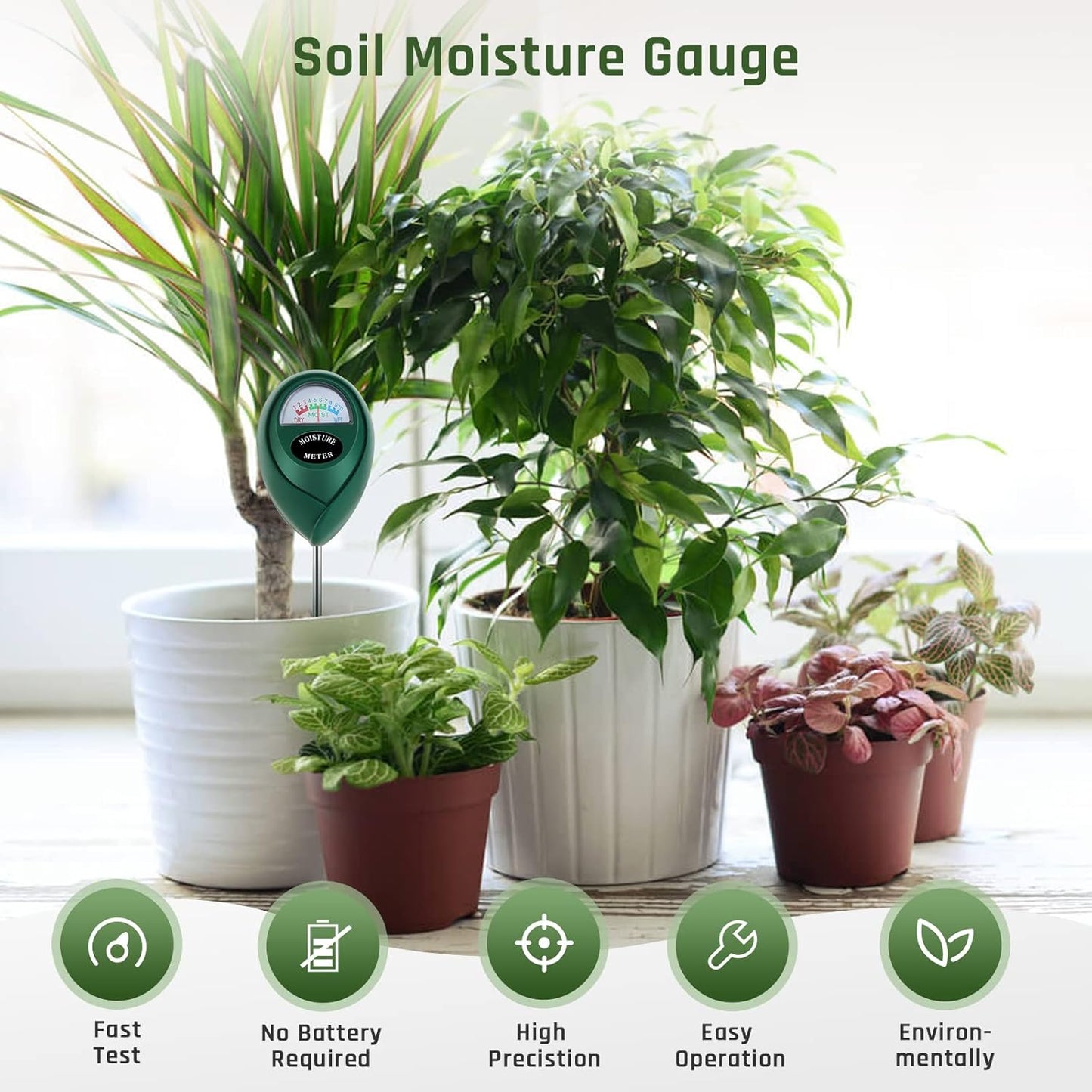 Skiennix Plant Moisture Meter - Accurate Soil Water Measurement for Indoor & Outdoor Use | 2-Pack Green