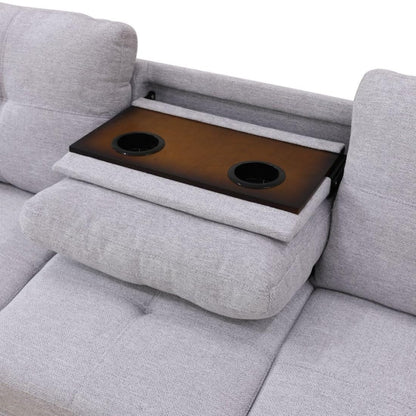 UOCFYK L-Shaped 3-Piece Flannel Sofa with Ottoman, Sectional Couch Set for Living Room, Office, Apartment, with Cup Holder, Grey White