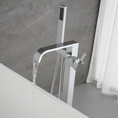 Artiqua Freestanding Bathtub Faucet Tub Filler Faucets Chrome Floor Mount Brass Single Handle with Hand Shower