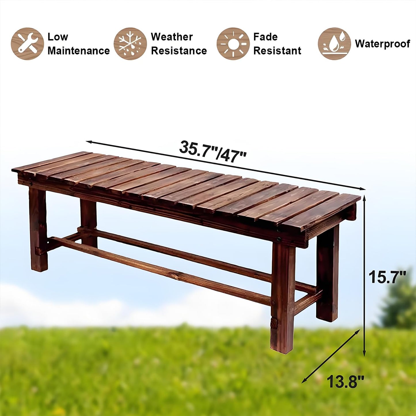YangAera 47.2'' Outdoor Garden Benches Weatherproof Patio Bench Two-Person Seat Backless Bench Wood Bench with Slatted High Temperature Bench for Front Porch Backyard (Upgraded to Prevent Fading)