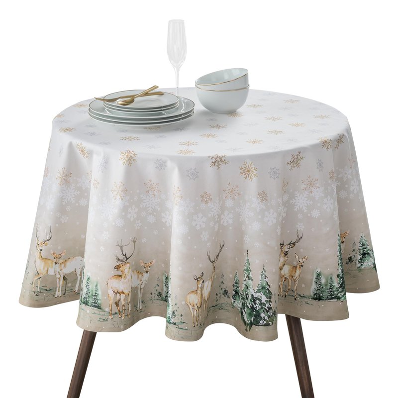 Maison d' Hermine Table Cloth Round Table 100% Cotton 69 Inches Fall Tablecloth Reusable Everyday Use for Thanksgiving Christmas Decorations Dining Farmhouse Party (Deer in The Woods)