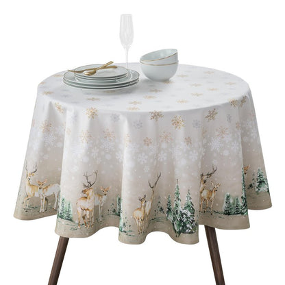 Maison d' Hermine Table Cloth Round Table 100% Cotton 63 Inches Fall Tablecloth Reusable Everyday Use for Thanksgiving Christmas Decorations Dining Farmhouse Party (Deer in The Woods)