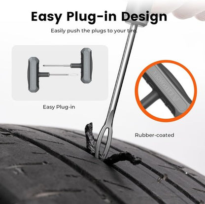 ETENWOLF Heavy-Duty Tire Repair Kit - 16 Pcs Plug Set for Cars, Motorcycles, ATVs, Trucks & More (Grey)