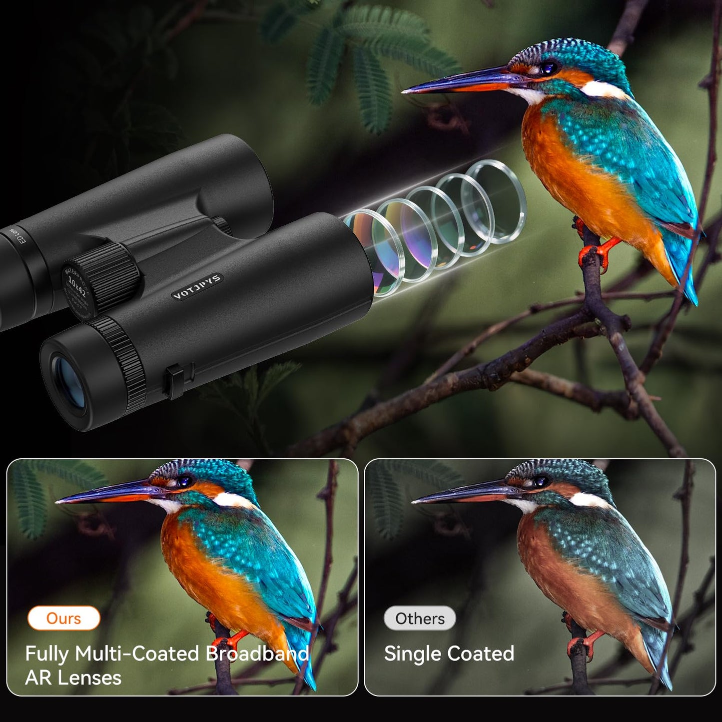 VOTJPYS 10x42 ED Binoculars for Adults, High Powered Waterproof Binoculars with ED Glass, Super Bright Clear Vision for Bird Watching, Hiking, Wildlife Viewing, and Outdoor Activities